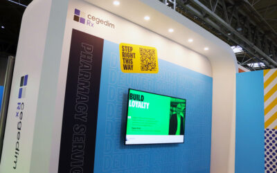 Exhibition Stand Print On Event Production Company | Live, Hybrid and Virtual Event Production | Cegedim RX Exhibition stand screen